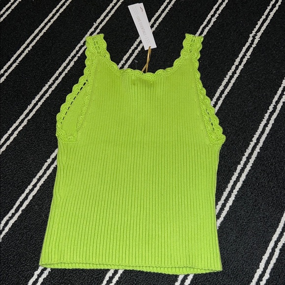 House of Harlow 1960 Lime Green Ribbed Knit Crochet Trim Tank Top - Picture 4 of 5
